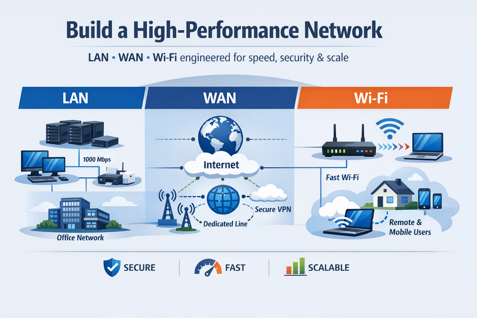How to Design a High-Performance LAN, WAN, and Wi-Fi Network for Your Business