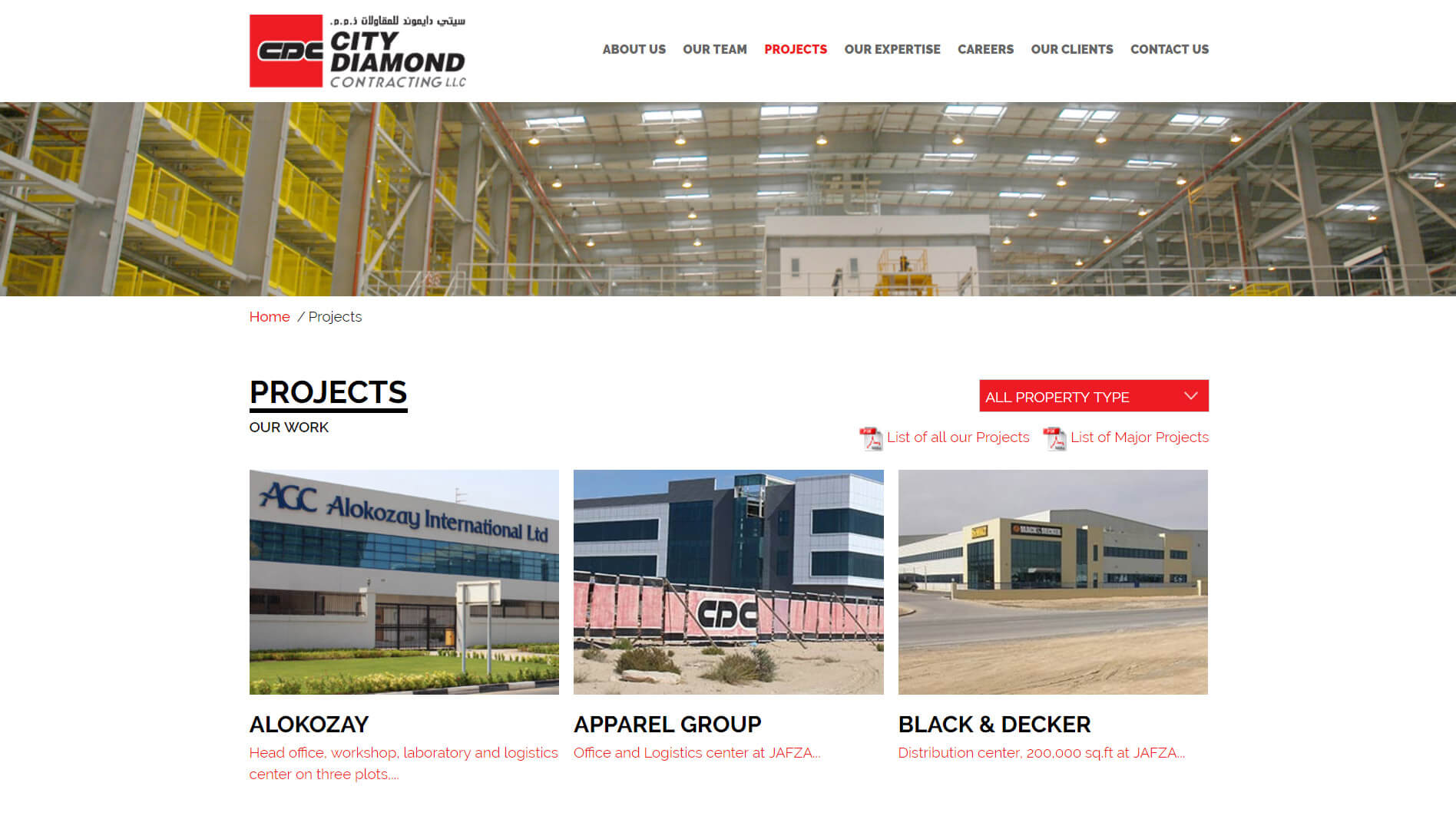 city diamond contracting projects page design